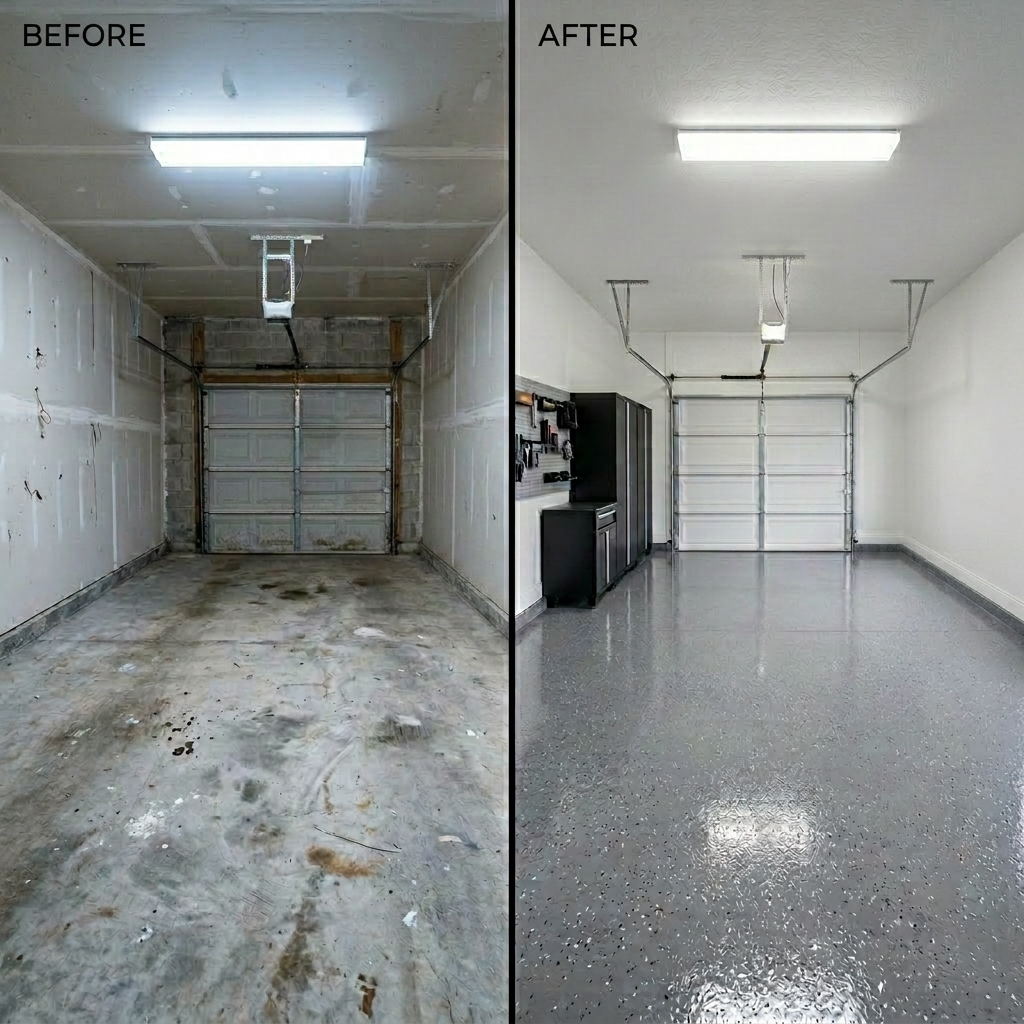Ugly garage floor transformed with epoxy